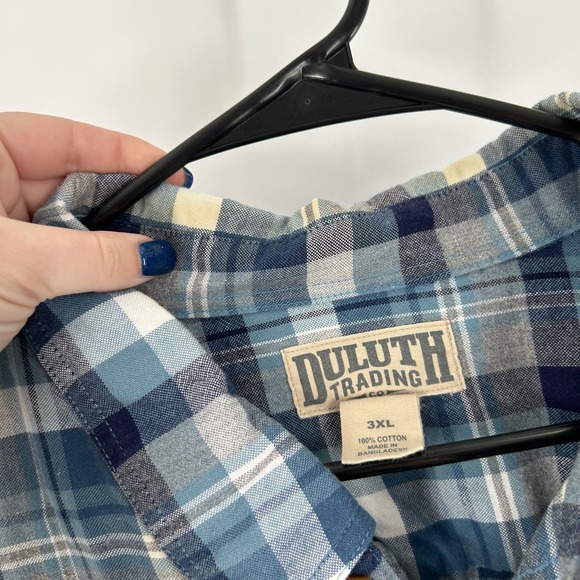 Duluth Trading Co. Size 3XL Blue Plaid Flannel Button Down Long Sleeve Shirt - Picture 11 of 14